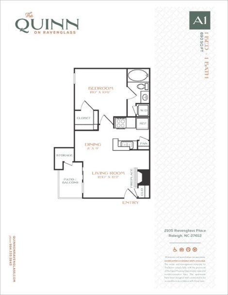 The Quinn on Ravenglass Floor Plan 1 Bed 1 Bth 1 Bed 1 Bath 690 sqft